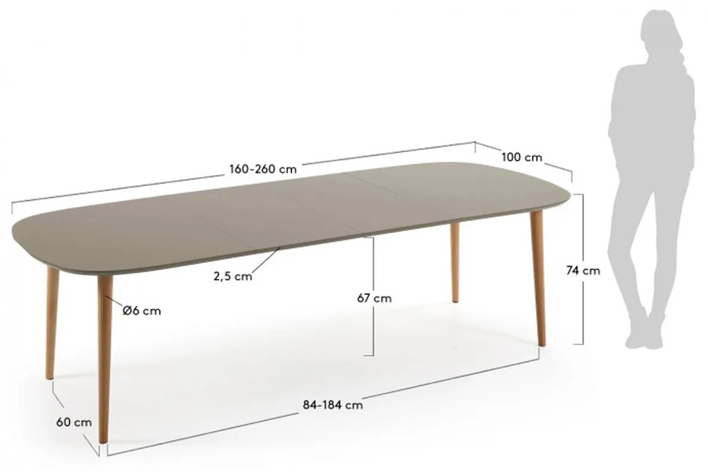 Kave Home Oqui Uitschuifbare Eettafel Bruin 160 Cm