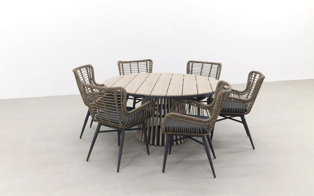 Jasmine Naturel/GI Trinxa 6-persoons ronde dining tuinset Ø148 cm.
