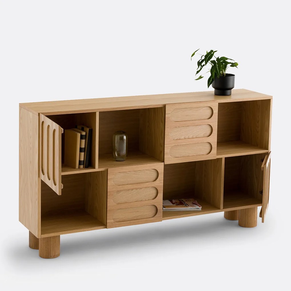Lage boekenkast in fineereik L165 cm, Cannelo