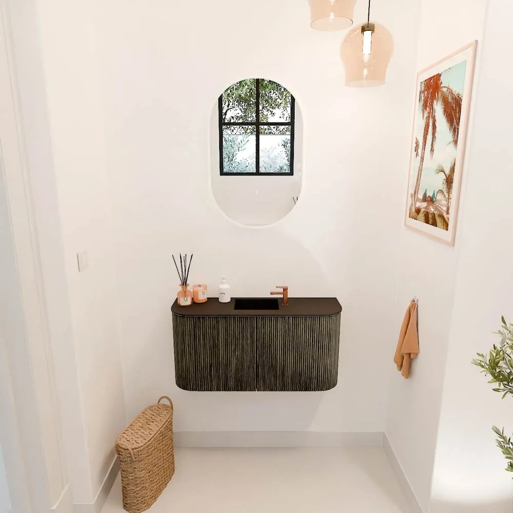 Mondiaz Joya 85cm toiletmeubel ronding links/rechts shadow met wastafel faye midden 1 kraangat urban