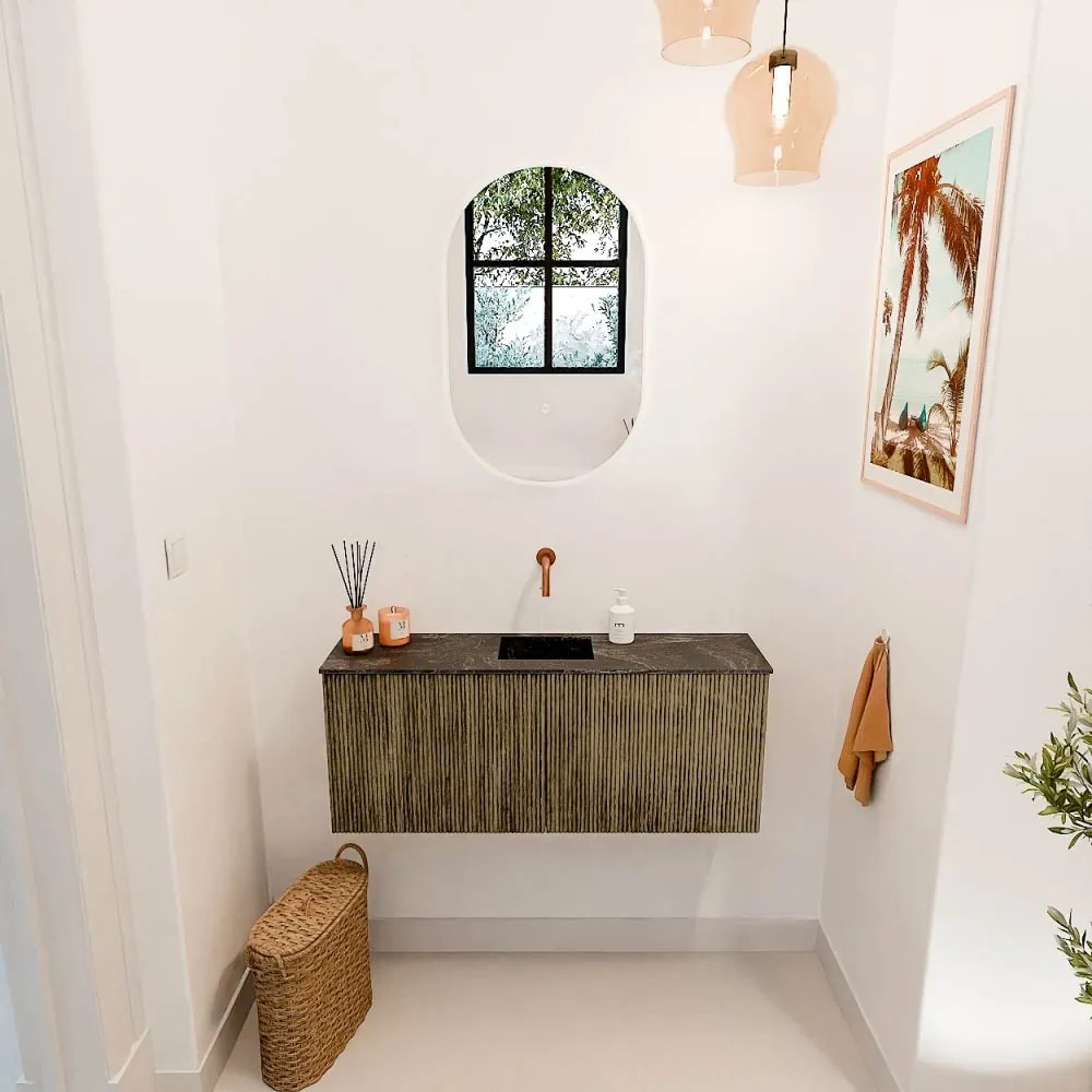 Mondiaz Joya DLux 100cm toiletmeubel dusk met wastafel faye midden zonder kraangat lava