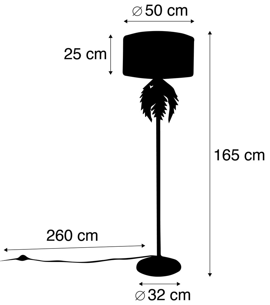 Vloerlamp goud 145 cm met zwarte velours kap 50 cm - Botanica