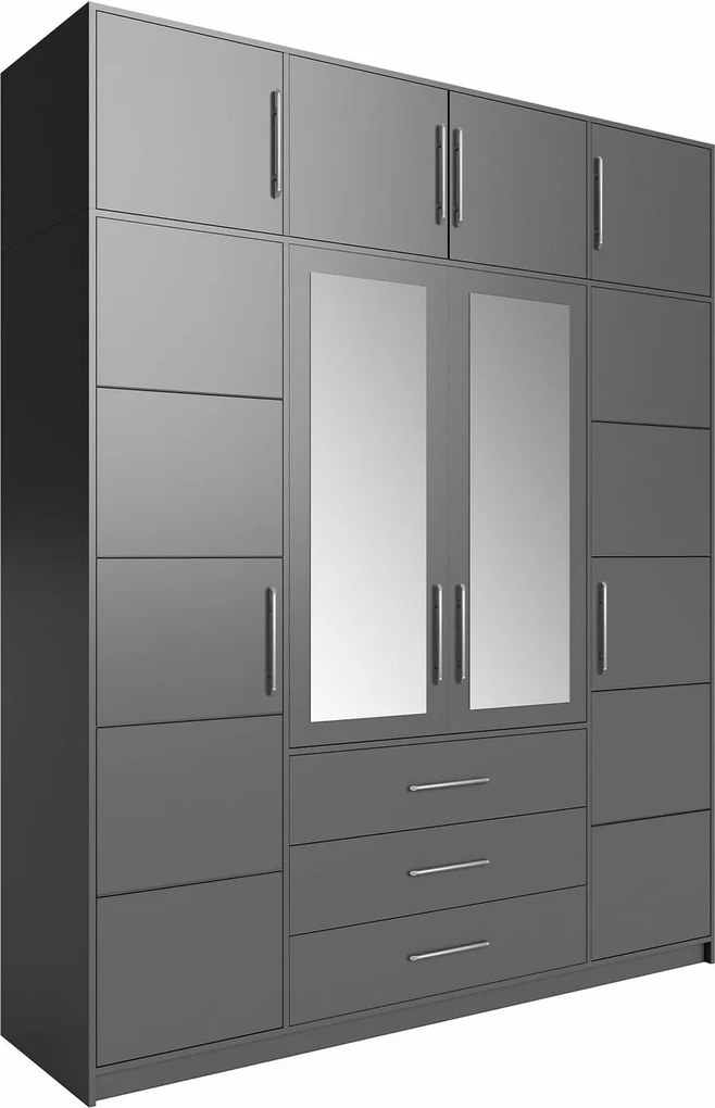 Kledingkast Dortivu I, Grafiet, 245x196x58cm, 219.01 kg, Kledingkast deuren: Met scharnieren, Aantal planken: 8, Aantal planken: 8