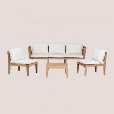 Tuinset Met 3-delige Modulaire Bank Met Armleuningen, 2 Fauteuils En Salontafel Van Acaciahout Filips Gardenia Wit - Sklum