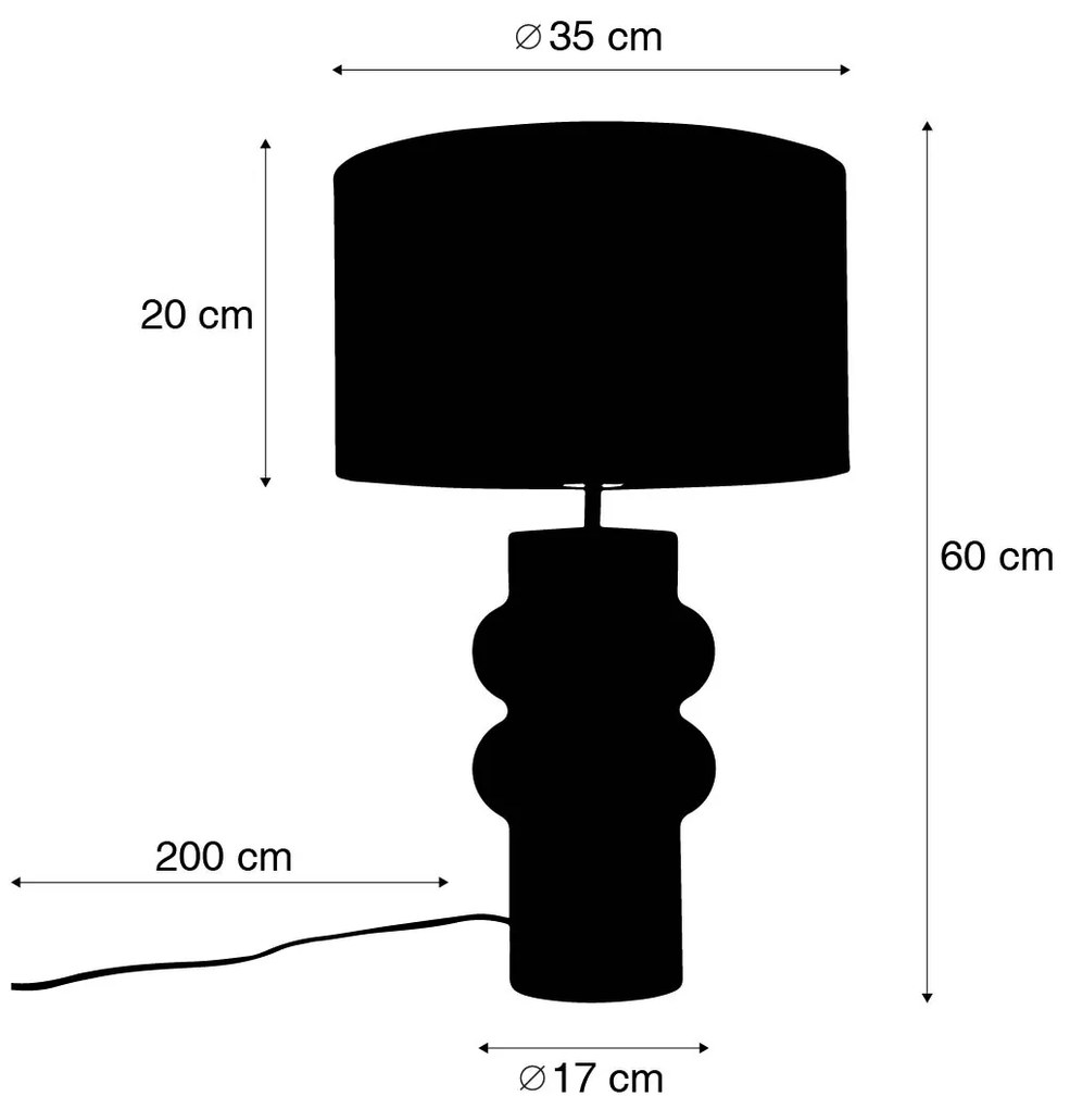 Design tafellamp zwart 17 cm velours kap groen met goud 35 cm - Alisia Design E27 rond Binnenverlichting Lamp