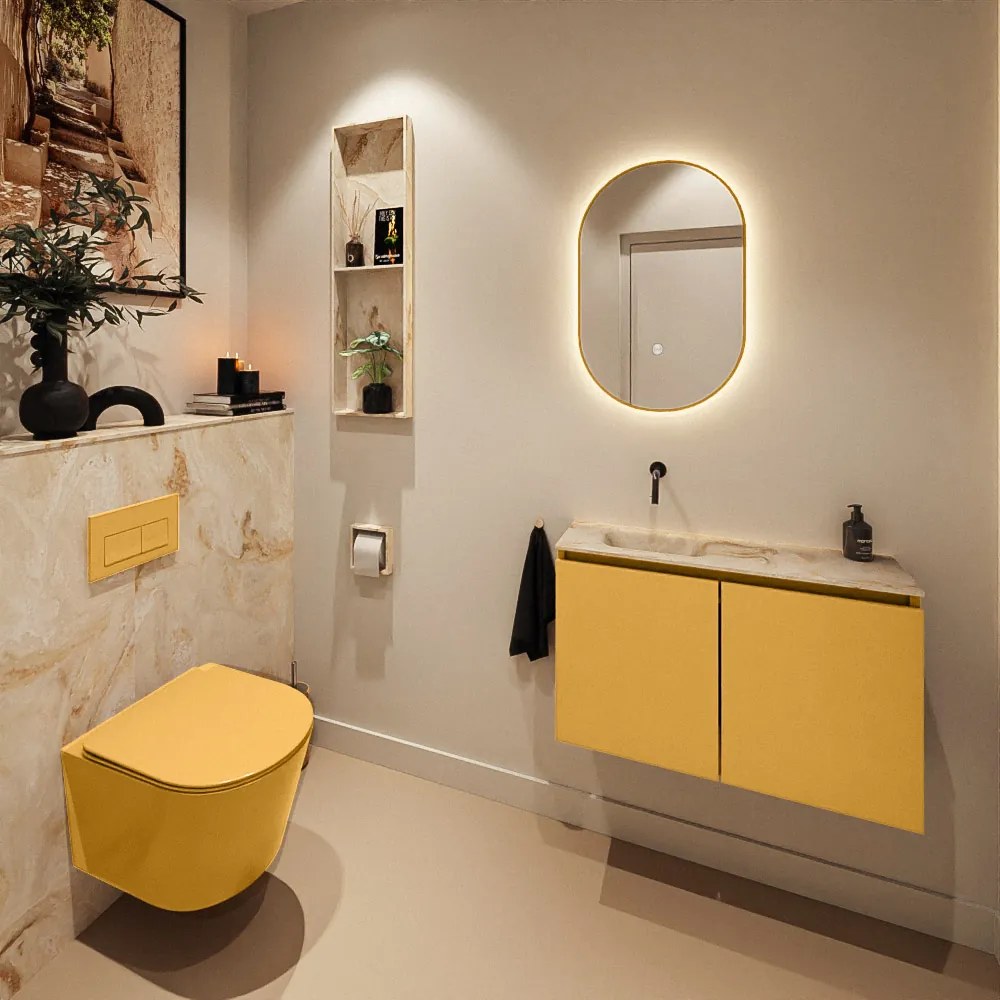 Mondiaz Ture DLux toiletmeubel 80cm ocher met wastafel frappe links zonder kraangat