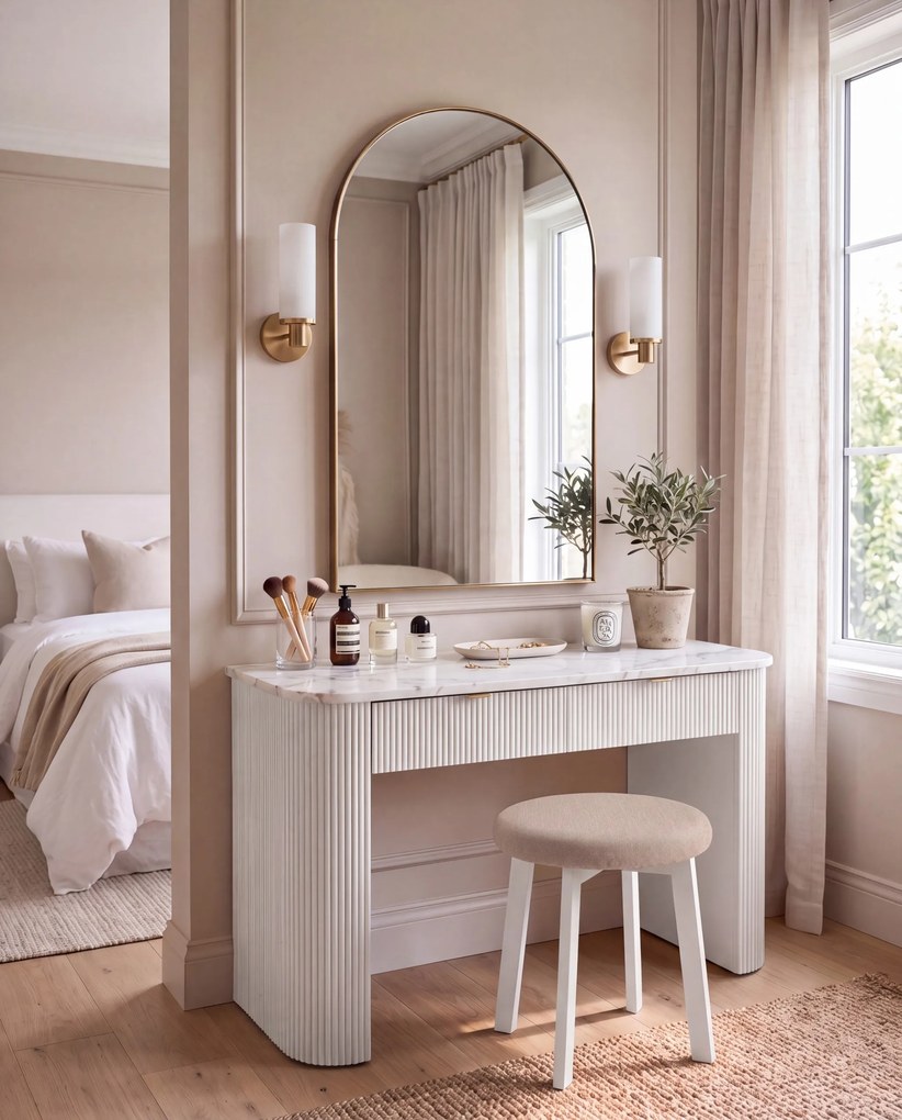 Mazzoni ZOI Beige (stof Storm 06)/wit beuken onderstel - RONDE GESTOFFEERDE KRUK VOOR KEUKEN/WOONKAMER