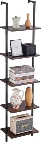 VEVOR Ladderplank met metalen frame, 5 niveaus, wandgemonteerde boekenplank, 40 x 30 cm, zwevende rustieke houten planken, opbergrek voor keuken, slaapkamer, badkamer, woonkamer, zwart