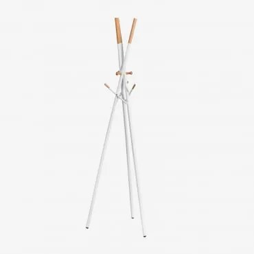 Staande Kapstok Van Metaal En Beukenhout Urian Wit - Sklum