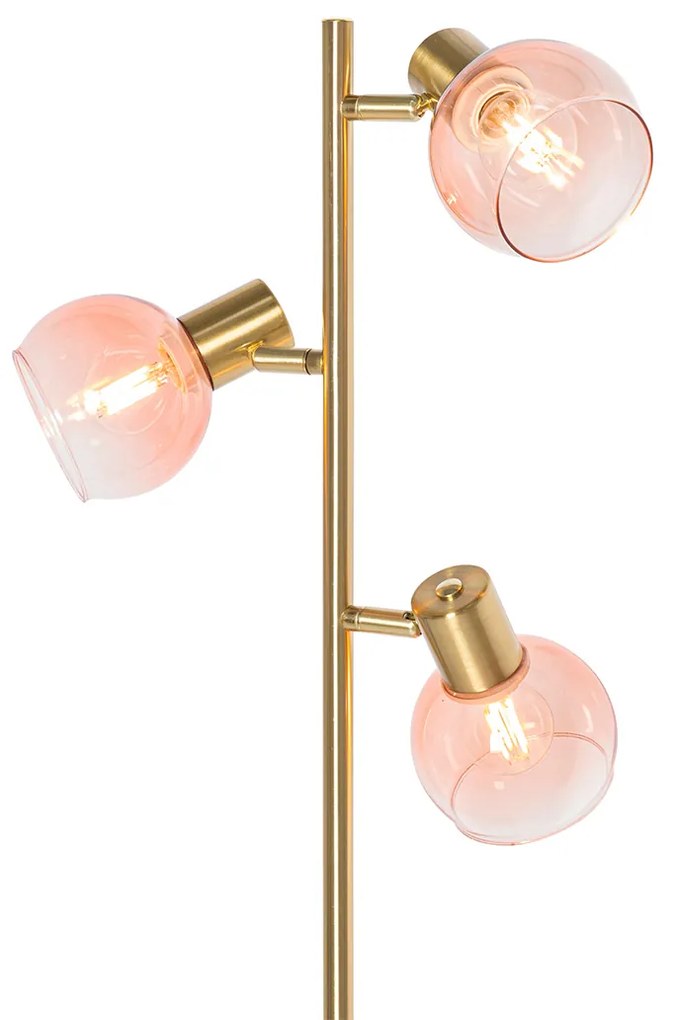 Art Deco vloerlamp goud met roze glas 3-lichts - Vidro Art Deco E14 Binnenverlichting Lamp