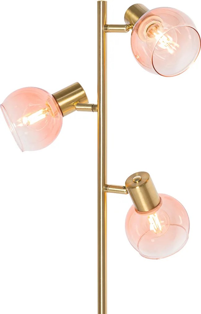 Smart vloerlamp goud met roze glas 3-lichts incl. 3 Wifi P45 - Vidro