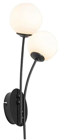 Moderne wandlamp zwart met opaal glas 2-lichts - Athens Modern G9 rond Binnenverlichting Lamp