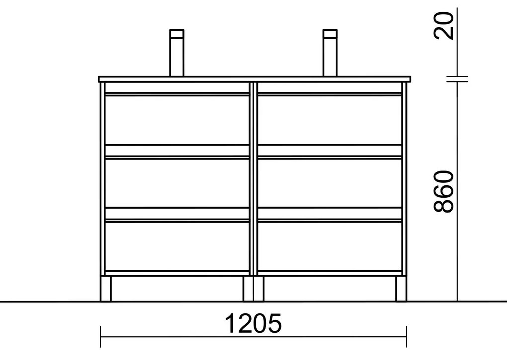 Muebles Resh badmeubel 120cm met 6 lades en wastafel wit mat