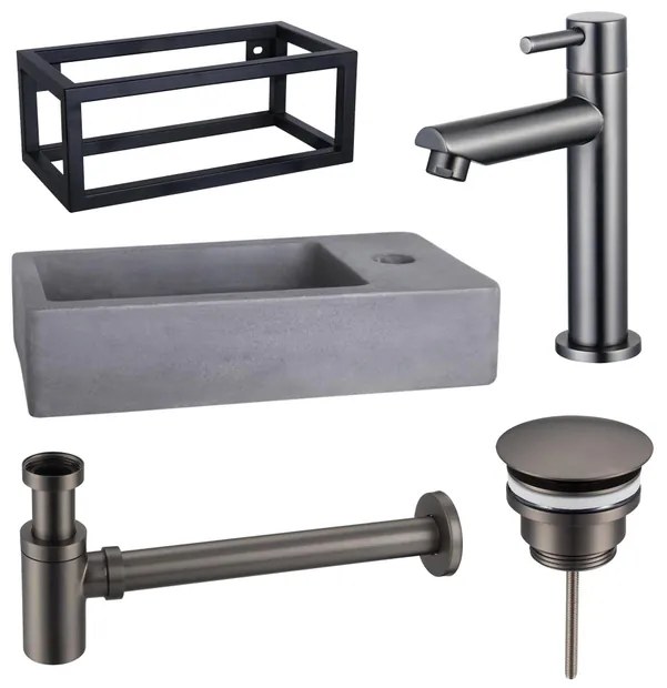 Fortifura Fuente fonteinset - 40x20x23.5cm - 1 kraangat - zwart frame - fonteinkraan gunmetal - beton SW696237/SW696207/SW696217/SW373151/SW405221