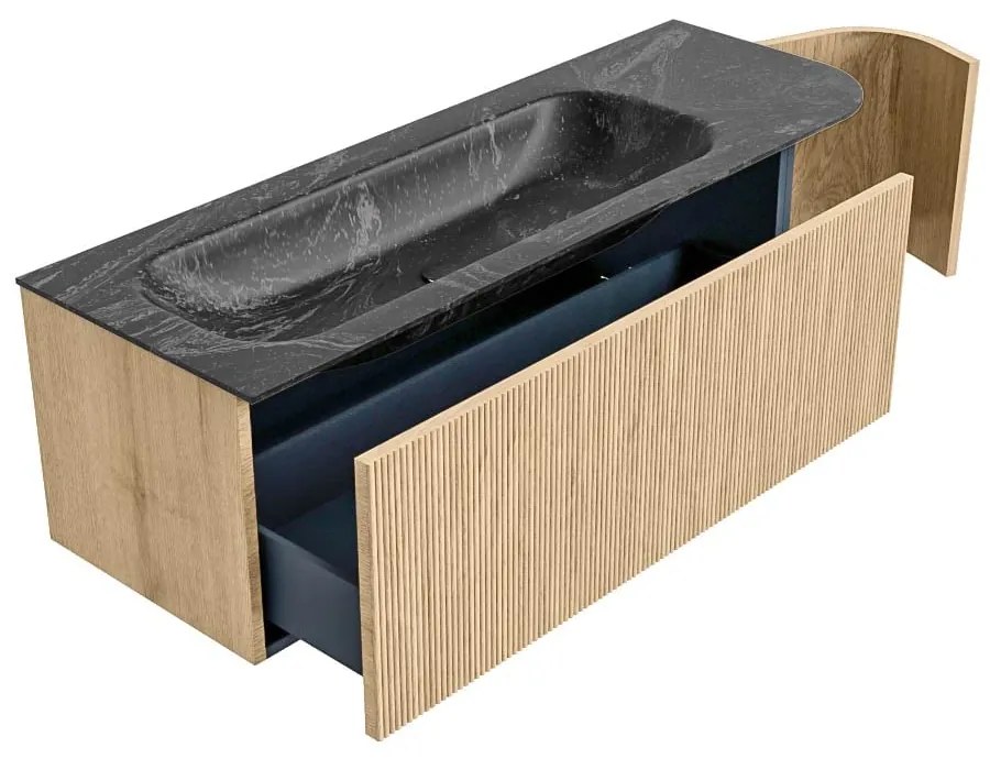 Mondiaz Kurve-dlux 135cm badmeubel ronding rechts oak met 1 lade en deur en wastafel big medium kraangat links lava