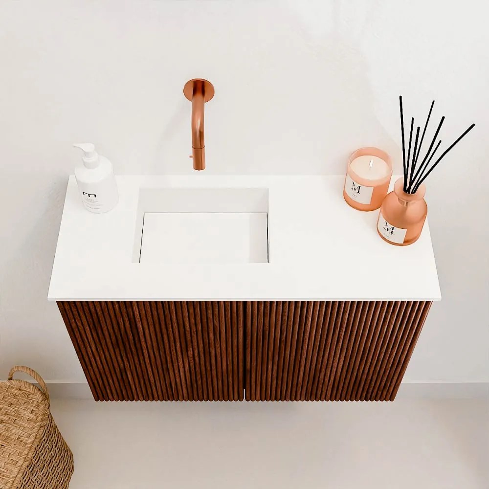 Mondiaz Joya 60cm toiletmeubel ruby met wastafel faye links zonder kraangat talc