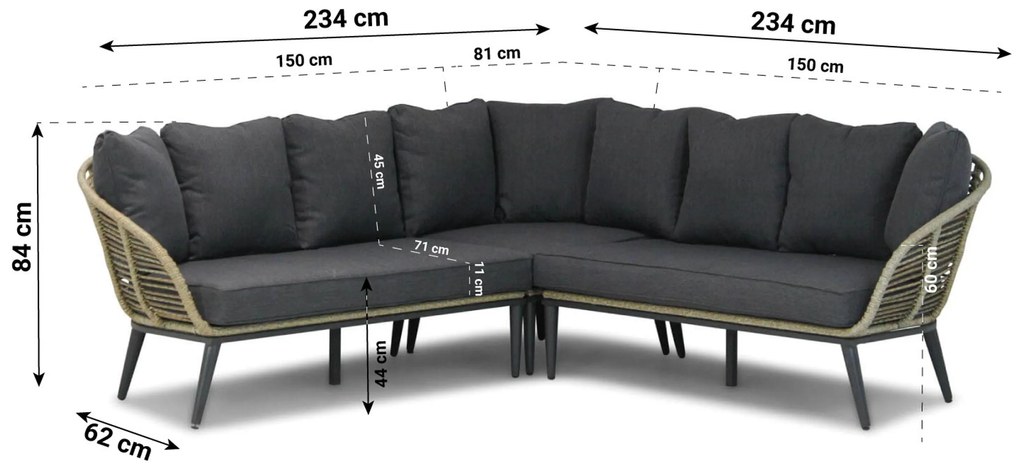 Hoek loungeset 4 personen Aluminium/wicker Taupe Coco Coco Leonardo