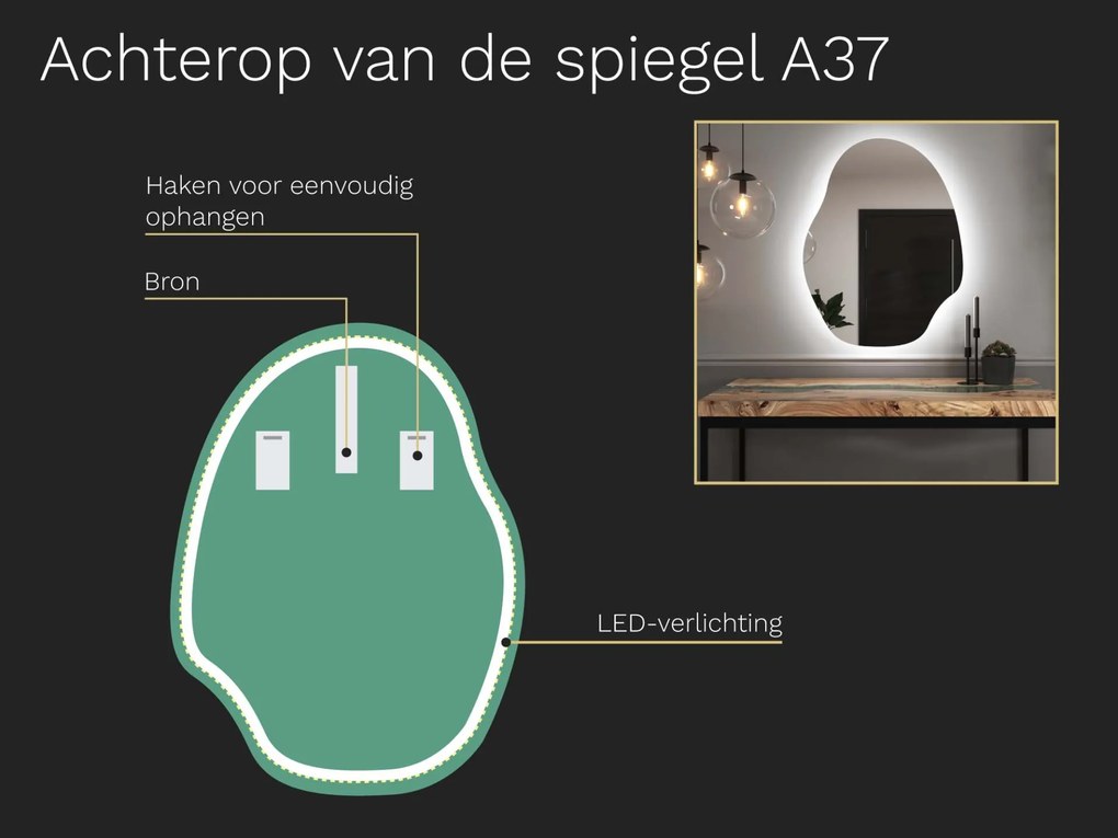 Organische LED spiegel met verlichting A37 45×60