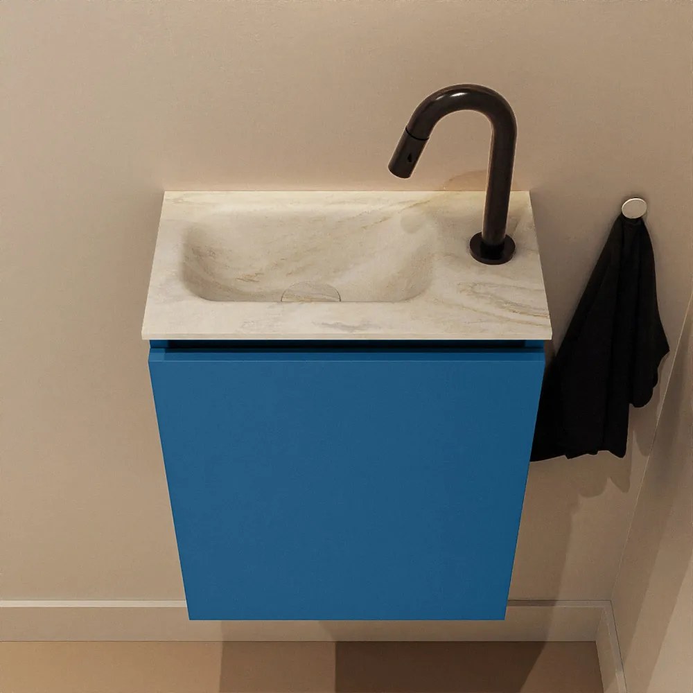 Mondiaz Ture DLux toiletmeubel 40cm jeans met wastafel ostra links met kraangat