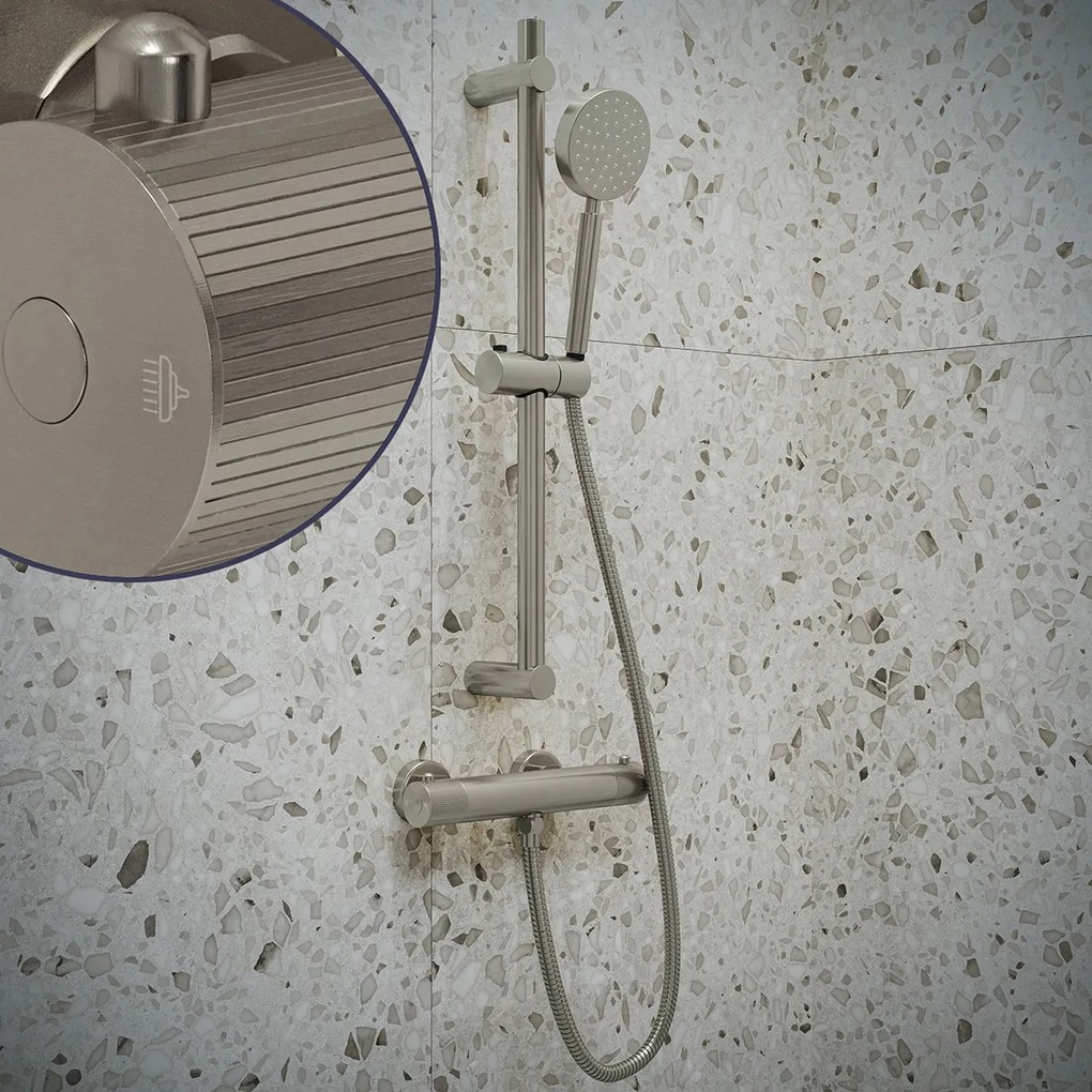 Saniclear Exclusive Stripes doucheset RVS met thermostatische kraan, handdouche en glijstang
