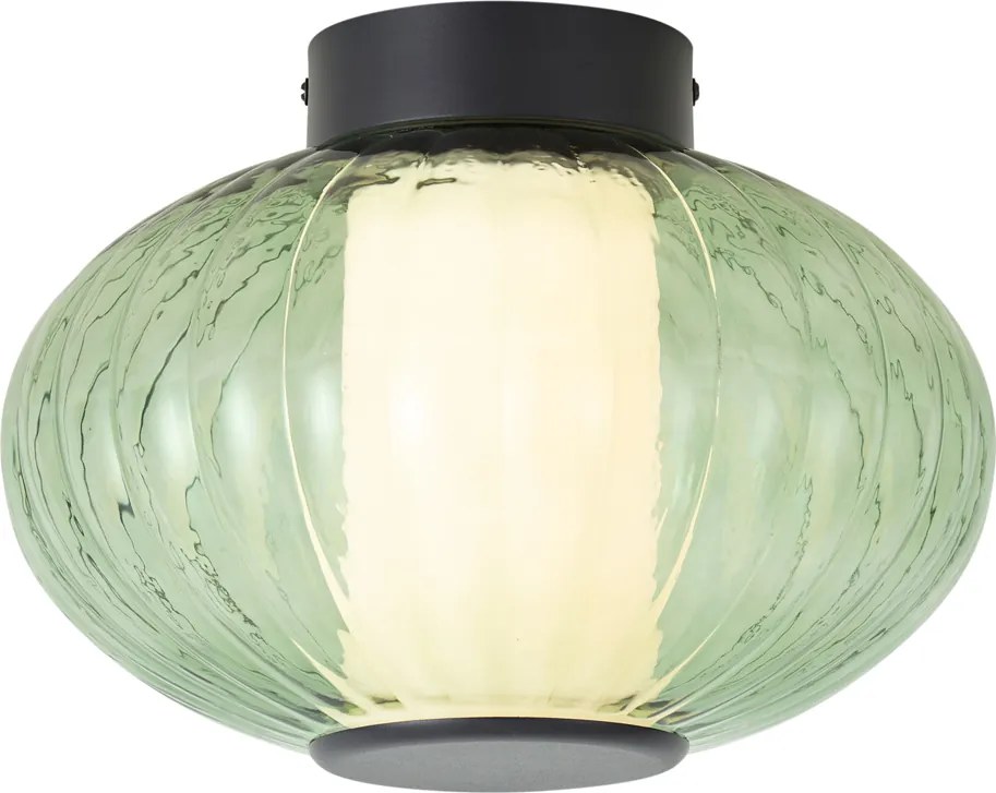 Design plafondlamp zwart 28cm met groen glas incl. LED 3-staps dimbaar - Margherite