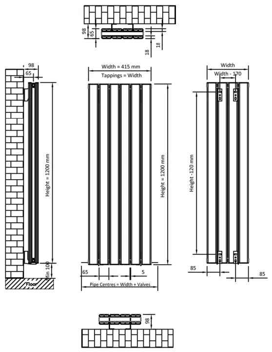 Eastbrook Hadleigh radiator 40x120cm aluminium 1169W antraciet