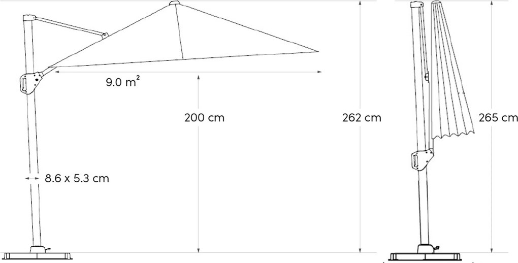 Platinum Challenger zweefparasol 3x3m T1 premium (excl. voet) Havana