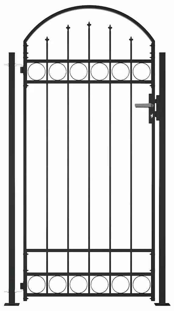 vidaXL Poort met gebogen bovenkant en 2 palen 105x204 cm zwart