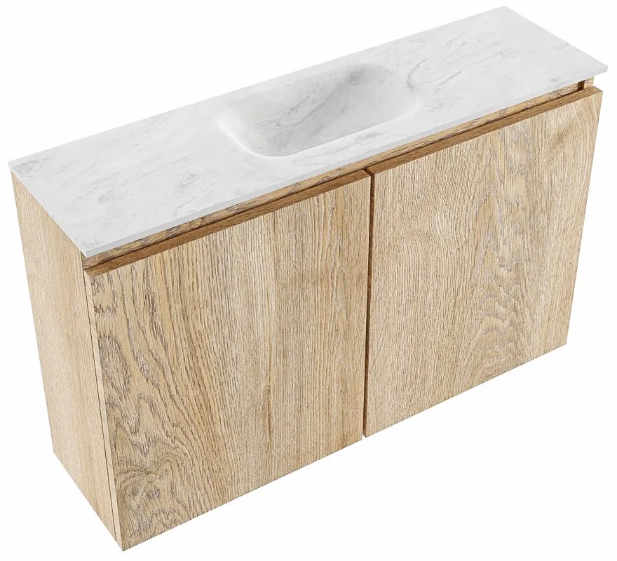 Mondiaz Ture DLux toiletmeubel 80cm washed oak met wastafel opalo midden met kraangat