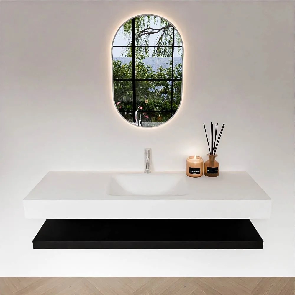 Zaro Alan badmeubel 140cm met planchet urban en vrijhangende wastafel cloud midden 1 kraangat talc