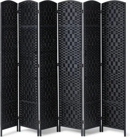 VEVOR kamerscherm met 6 panelen, handgeweven opvouwbare privacyschermen met scharnieren, draagbare en vrijstaande kamerschermen voor kamerafscheiding, zwart 1795 x 2435 x 19 mm