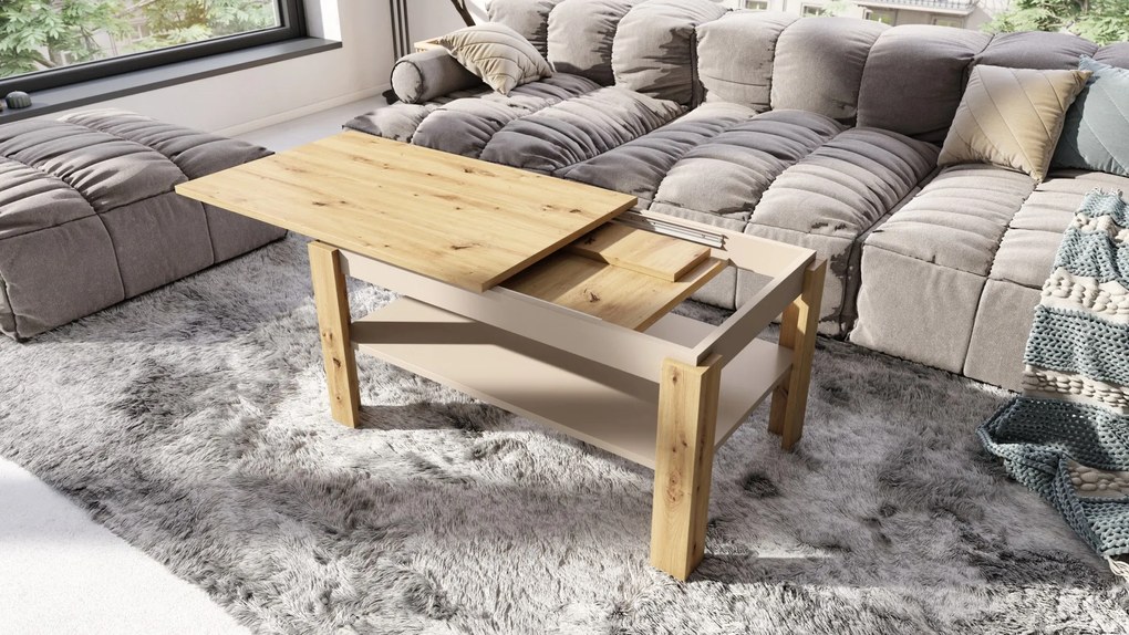 ASTI-R Artisan eiken/beige - moderne salontafel met uitschuifbaar blad