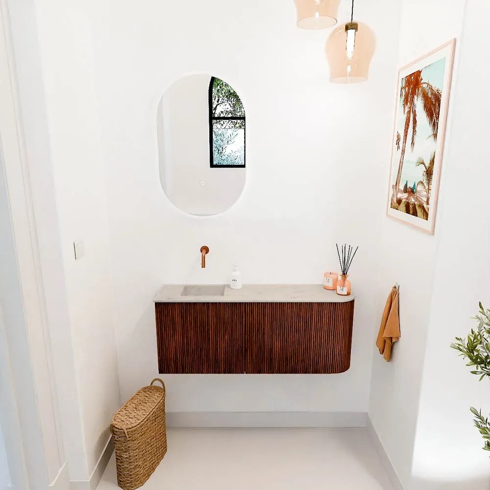 Mondiaz Joya DLux 100cm toiletmeubel ronding rechts ruby met wastafel faye links zonder kraangat opalo