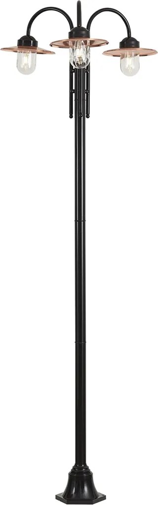 Moderne buitenlamp zwart met koper 235cm 3-lichts IP44 - Kansas