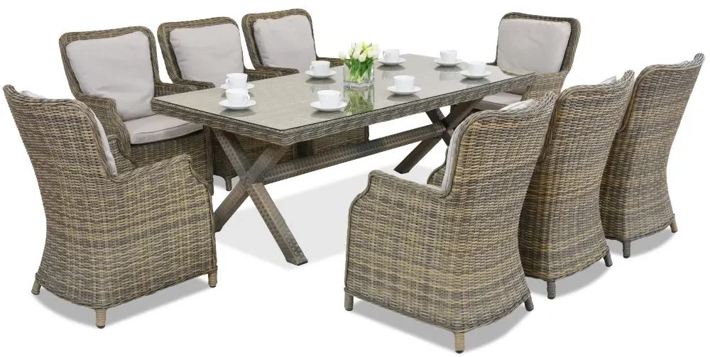 Londen technorattan eetset voor 8 personen Garden Point cappuccino