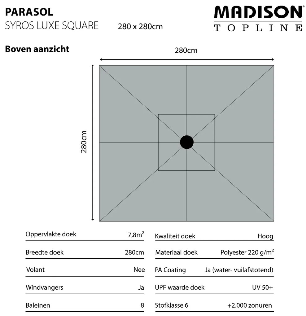 Madison stokparasol Syros luxe ecru 280x280 cm.