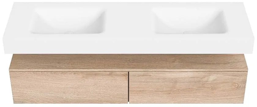 Zaro Alan badmeubel 160cm washed oak 2 lades met vrijhangende wastafel cloud dubbel 2 kraangaten talc