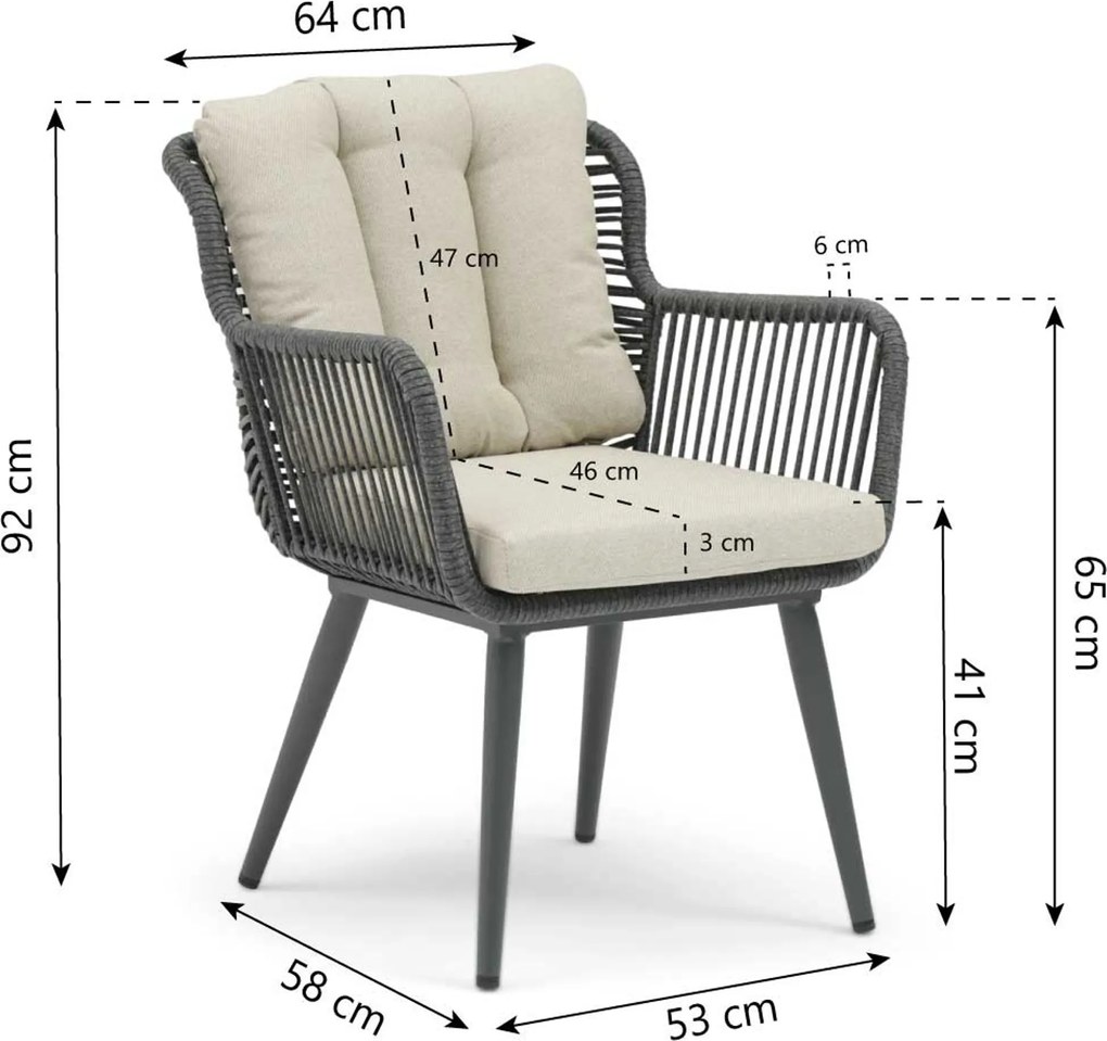 Tuinset Ronde Tuintafel 6 personen 150 cm Rope Grijs  Coco Custa/Xento