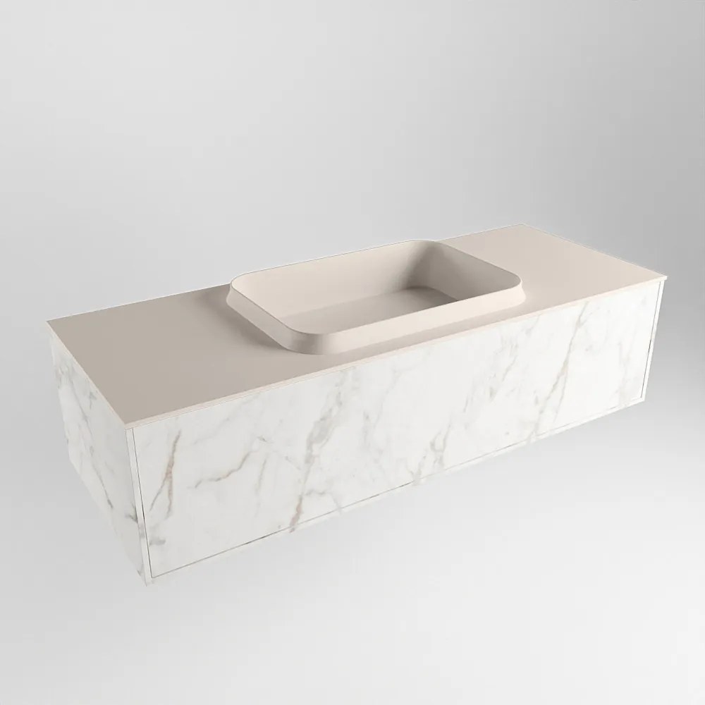 Mondiaz Erin 120cm badmeubel Carrara met 1 lade en beige wastafel midden zonder kraangaten