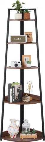 VEVOR 5-laags hoekschap, hoge hoekstandaard voor planten, displayplank, opbergrek met metalen frame en houten planken, staande plank, tentoonstellingsboekenplank voor slaapkamer, woonkamer, kantoor, bruin
