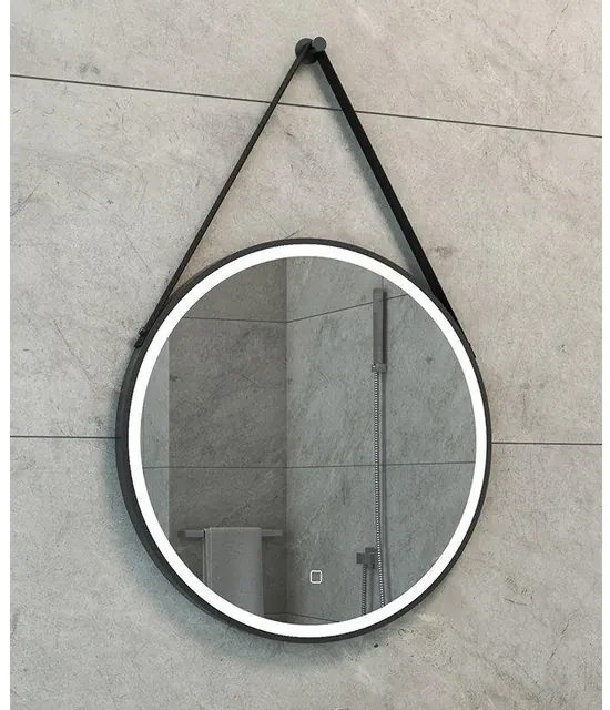 Wiesbaden Cinto spiegel rond met band, LED, dimbaar en spiegelverwarming 60 cm mat zwart 38.4177