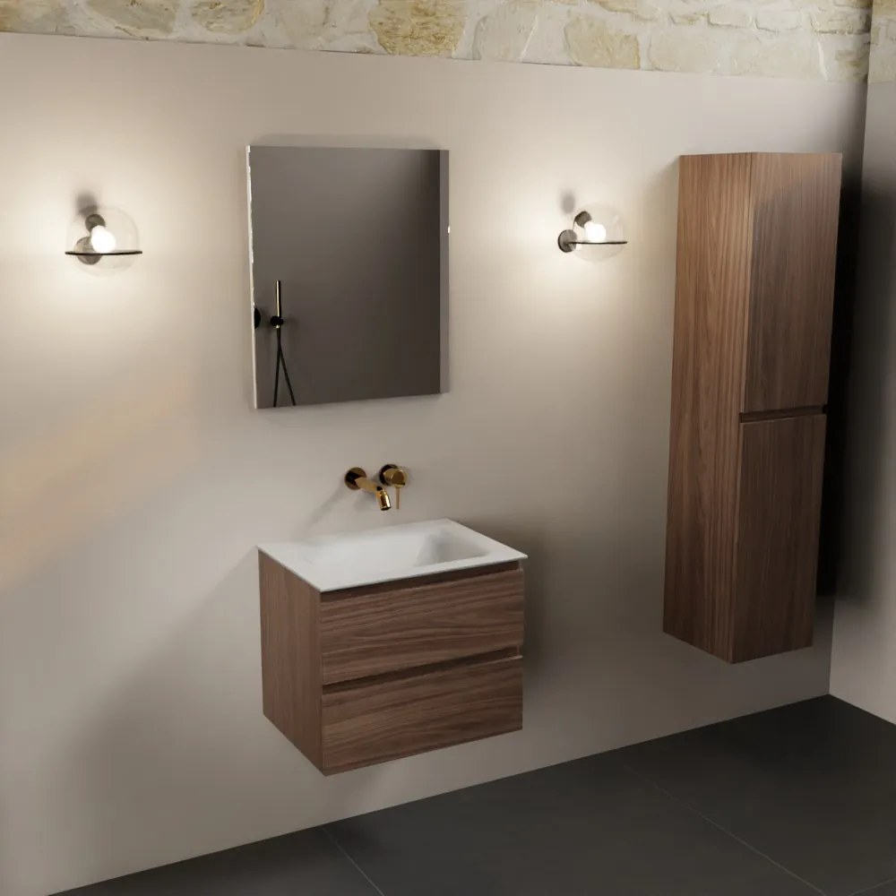 Mondiaz Aivy badmeubel 60cm mocha met wastafel solid surface talc midden zonder kraangat en spiegel