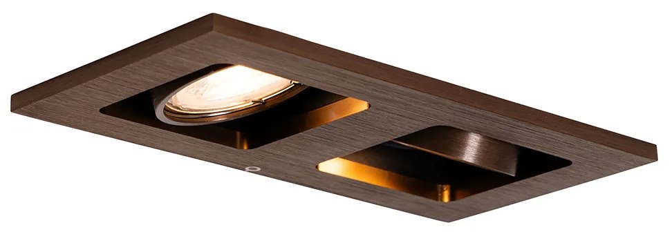 Inbouwspot donkerbrons rechthoekig 2-lichts draai en kantelbaar - Qure Modern GU10 Binnenverlichting Lamp