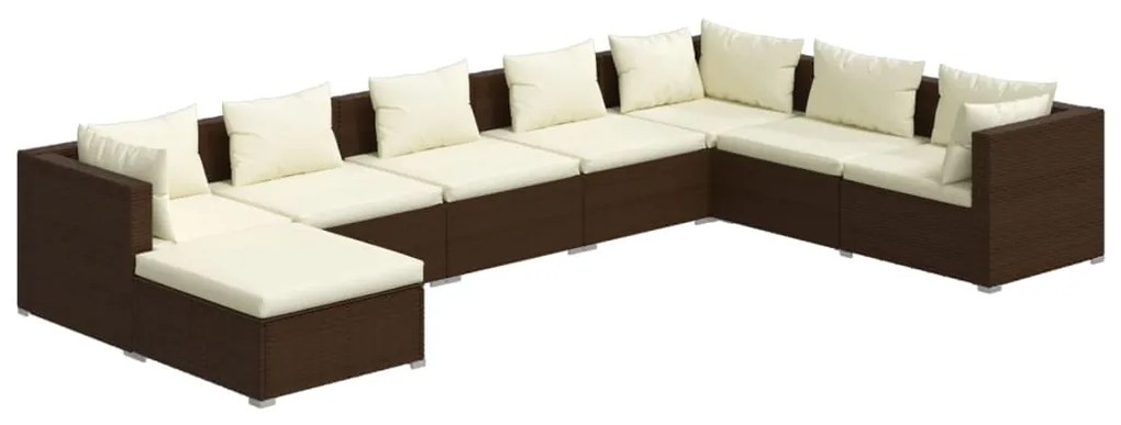 vidaXL 8-delige Loungeset met kussens poly rattan bruin