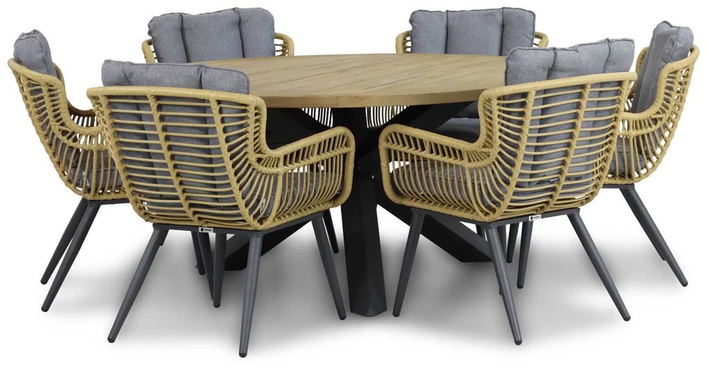 Tuinset Ronde Tuintafel 6 personen 160 cm Wicker/Aluminium/Aluminium/wicker Taupe Coco Azzano/Rockville