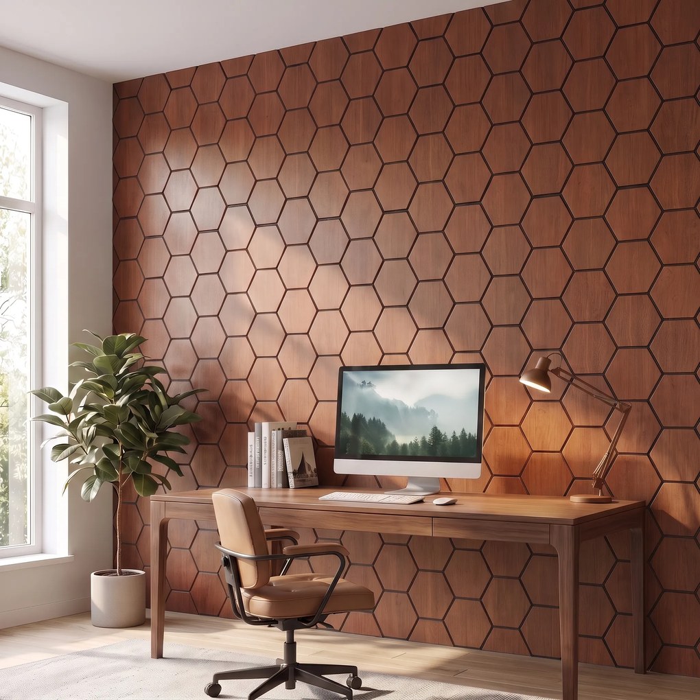 Hexagon Panel Gerookt Eiken 81CM | Akoestisch | Wanddecor | Zeshoekig