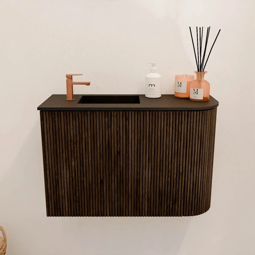 Mondiaz Joya 60cm toiletmeubel ronding rechts walnut met wastafel faye links 1 kraangat urban