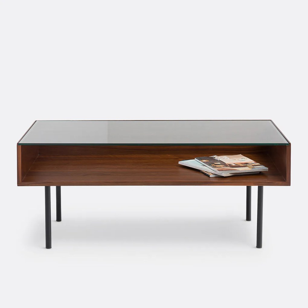 Salontafel met vitrineblad, notenhoutfineer, Bianzo