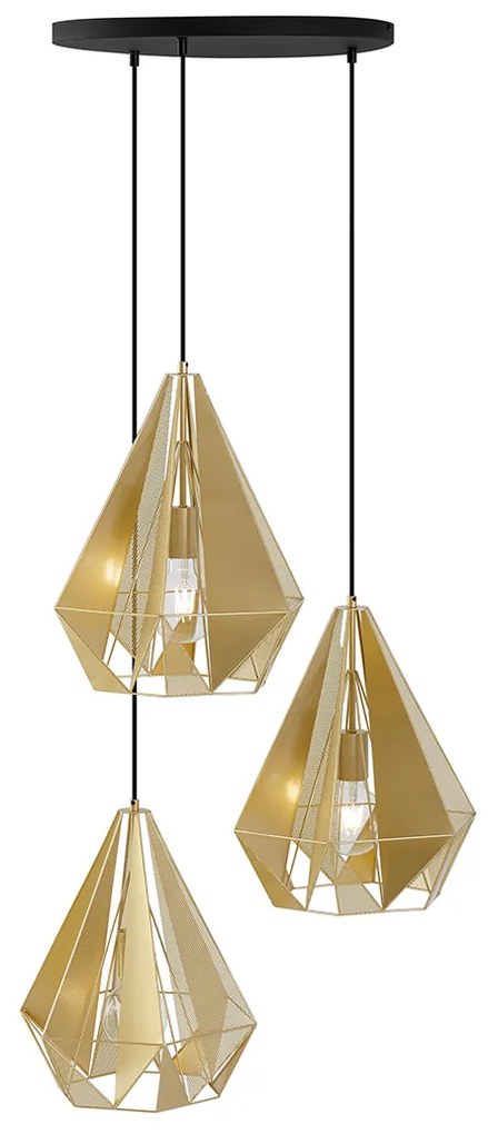 Industriële hanglamp goud met mesh 3-lichts - Carcass