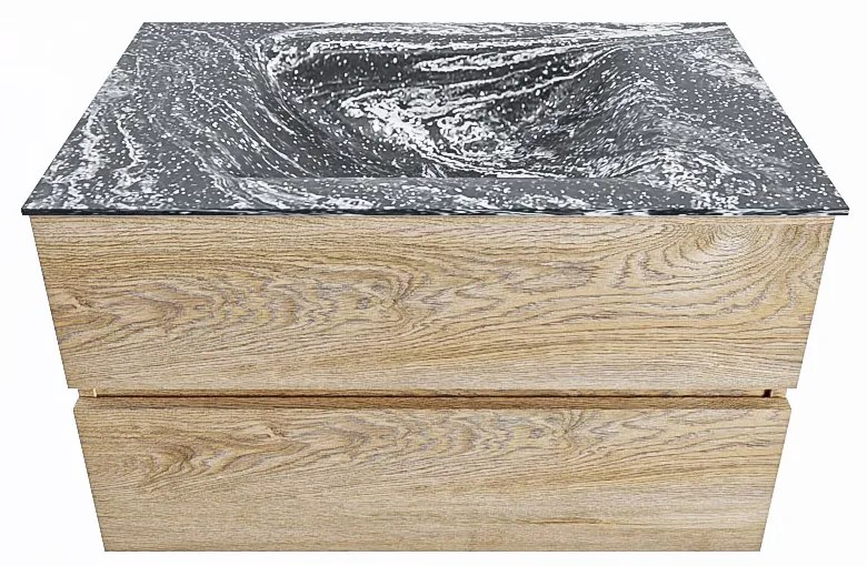 Mondiaz Vica DLux badmeubel 80cm washed oak 2 lades met wastafel lava midden zonder kraangat